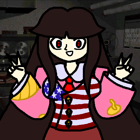 A drawn picture of durationControl's avatar over the Tape Room background ripped from Nixon: The CD ROM. The avatar resembles Kaguya Houraisan from Touhou Project, with the exception of the avatar sporting an America-themed vest.